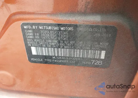 2018 Mitsubishi Mirage Es from USA, damaged, VIN ML32A3HJXJH009363